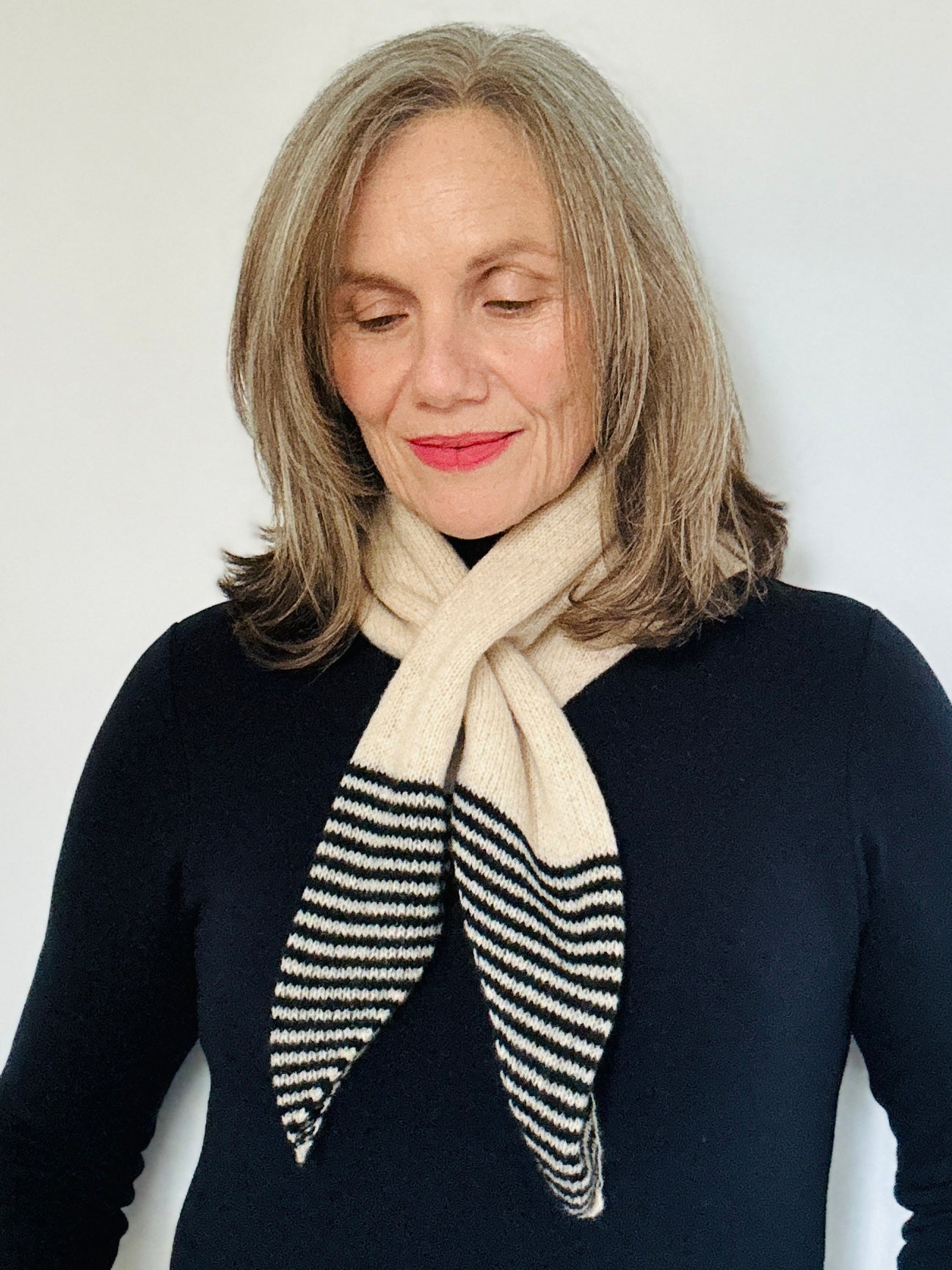 Black & Oatmeal Lambswool Striped Pull-Through Kerchief