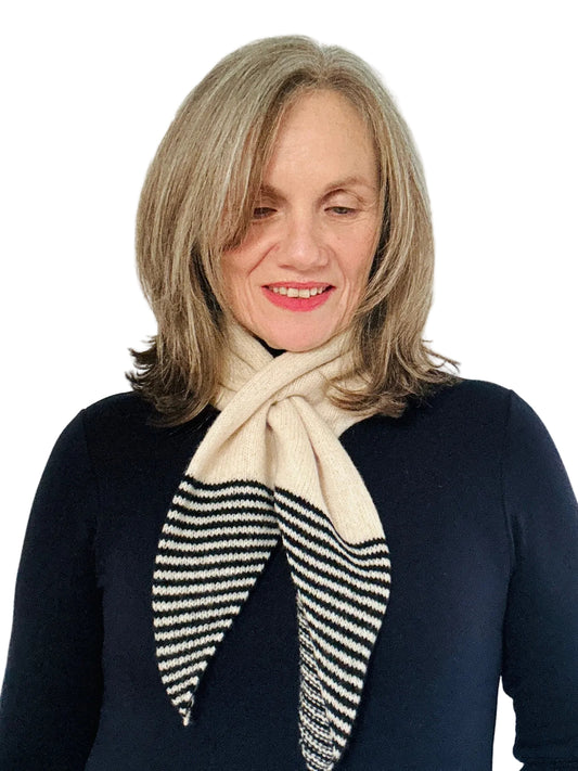 Black & Oatmeal Lambswool Striped Pull-Through Kerchief