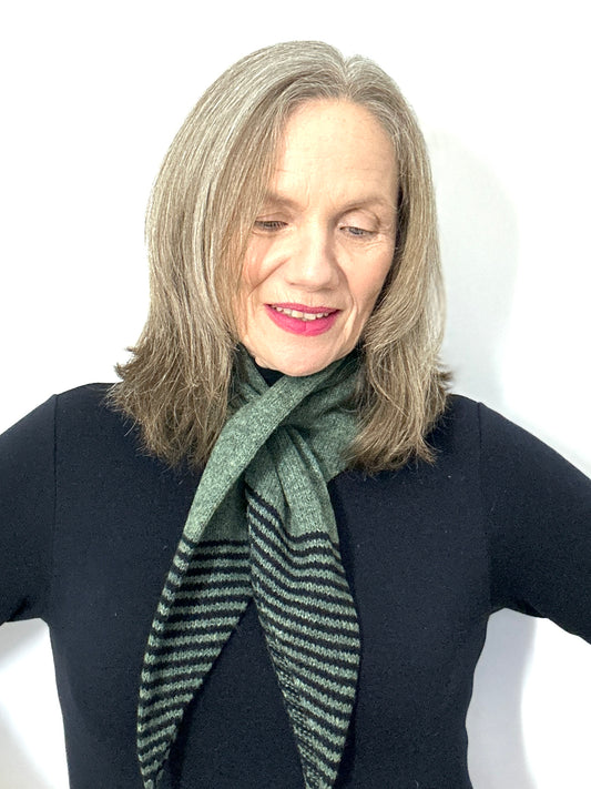 Peacock Green & Navy Blue Lambswool Striped Pull-Through Kerchief
