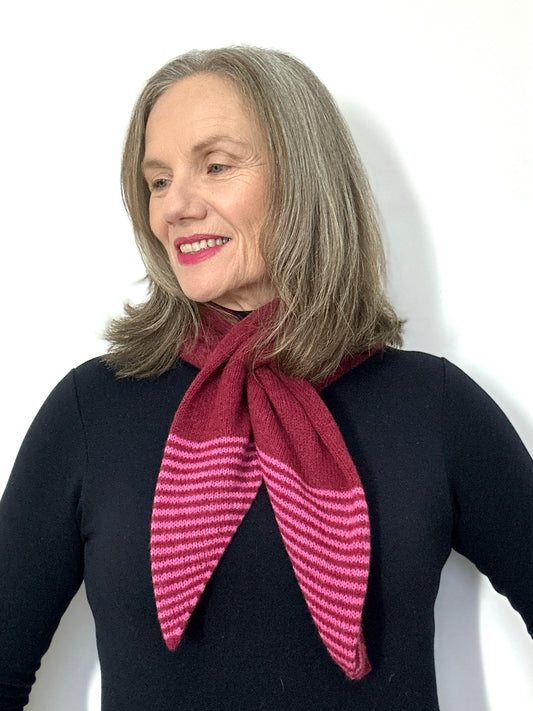 Cherry Red & Pink Lambswool Striped Pull-Through Kerchief