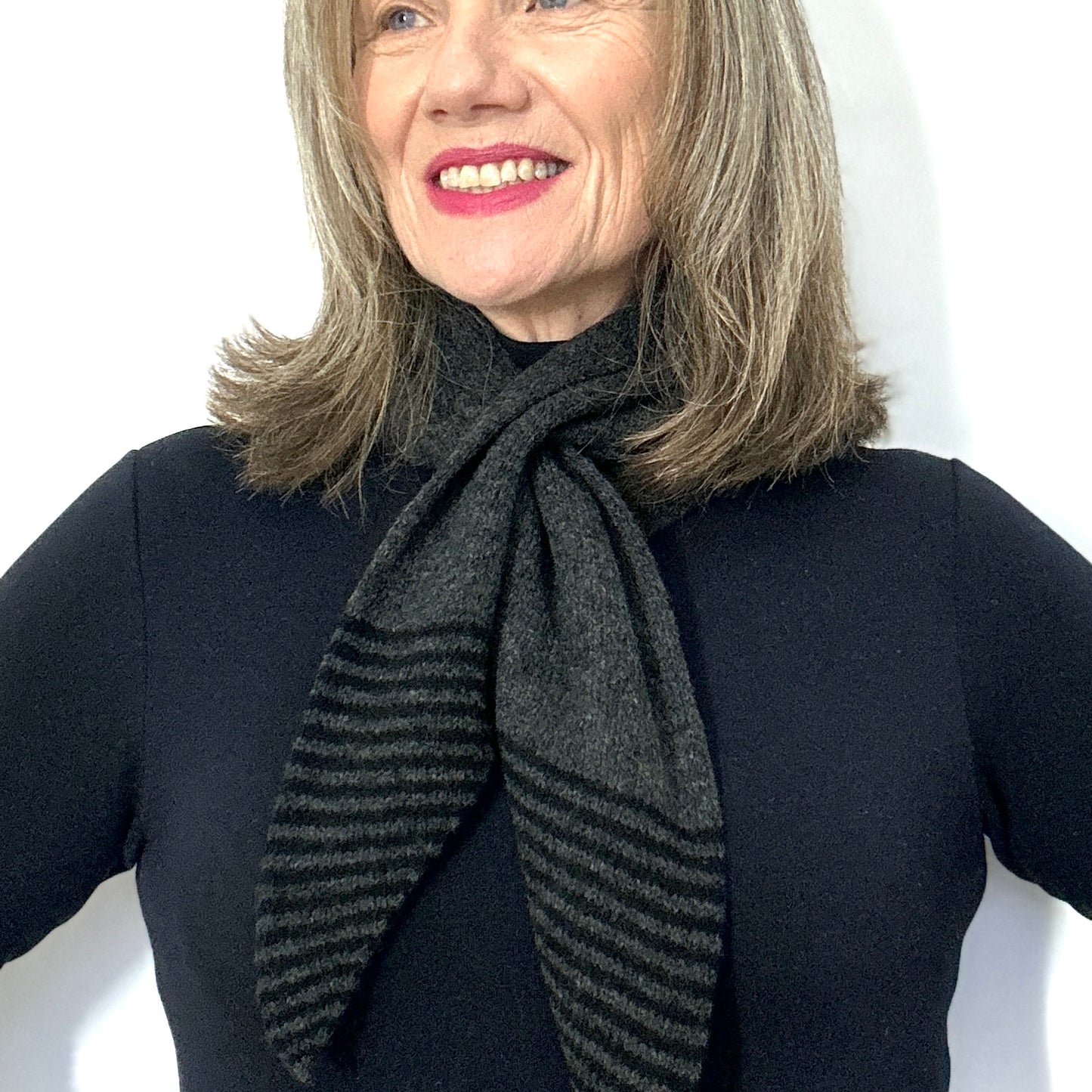 Black & Charcoal Grey Lambswool Striped Pull-Through Kerchief