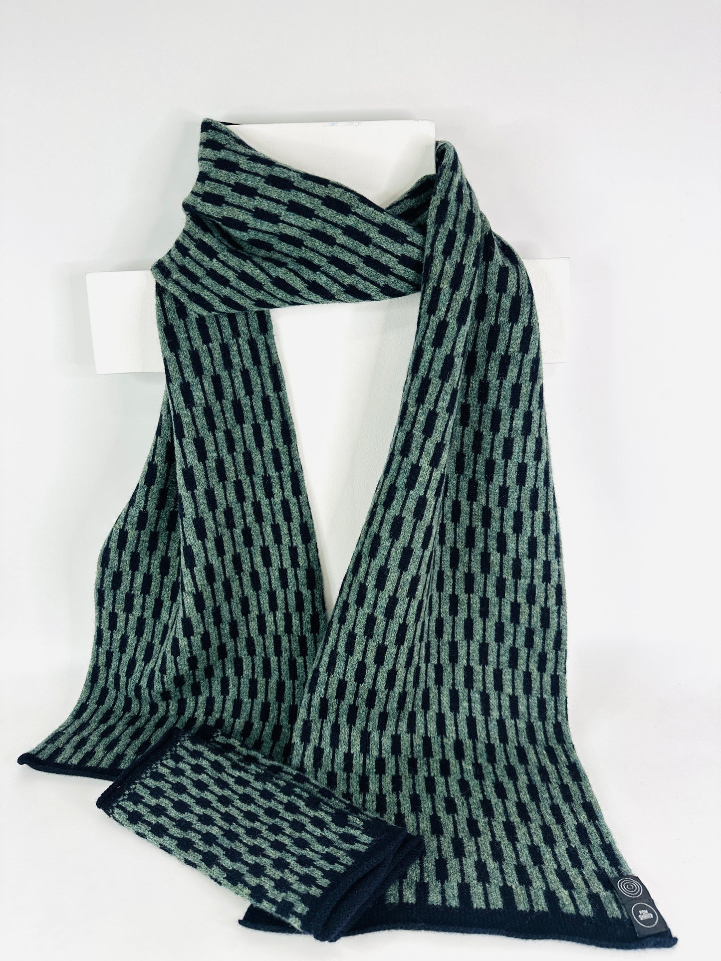 Peacock Green and Navy Blue Lambswool Cascade Scarf