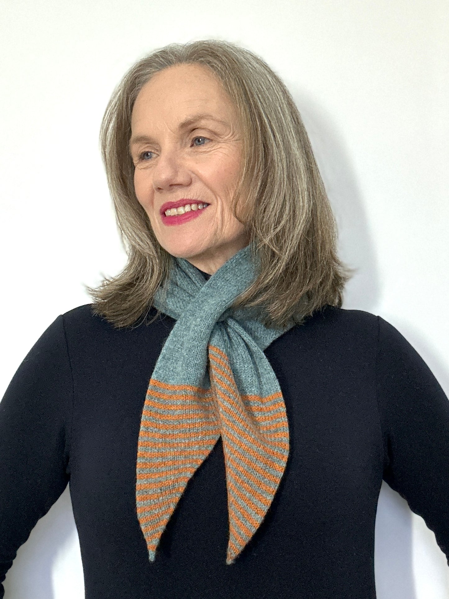 Caspian Blue & Rust Lambswool Striped Pull-Through Kerchief