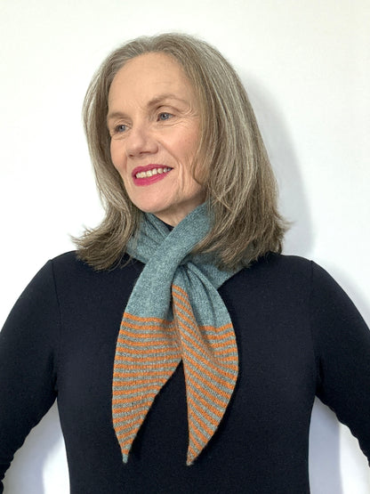 Caspian Blue & Rust Lambswool Striped Pull-Through Kerchief