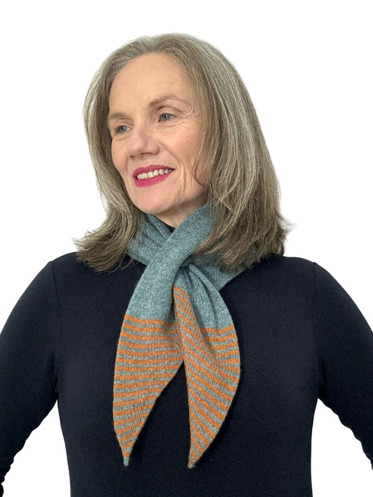 Caspian Blue & Rust Lambswool Striped Pull-Through Kerchief