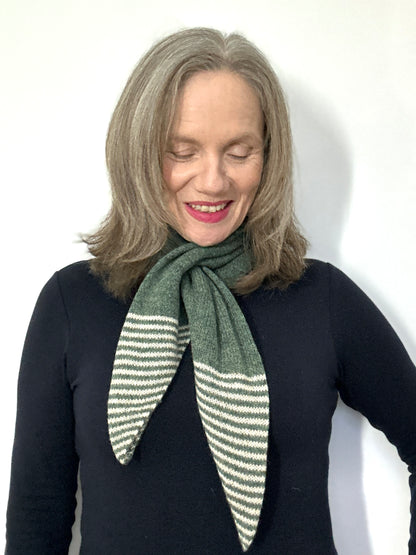 Peacock Green & Oatmeal Lambswool Striped Pull-Through Kerchief