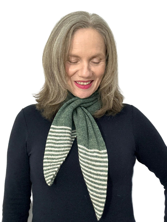 Peacock Green & Oatmeal Lambswool Striped Pull-Through Kerchief