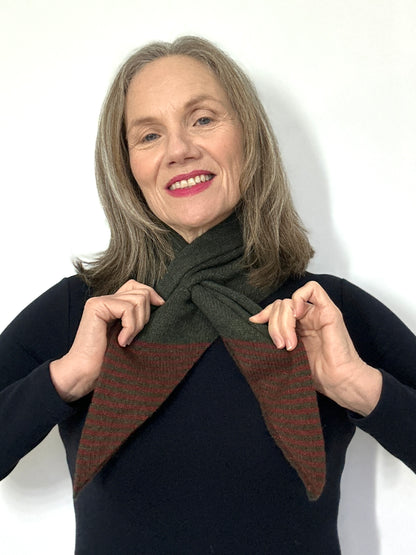 Olive Green & Sienna Brown Lambswool Striped Pull-Through Kerchief