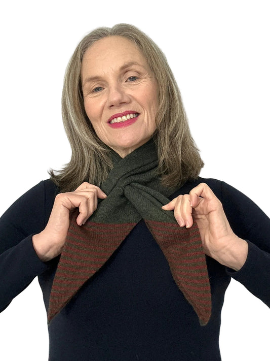 Olive Green & Sienna Brown Lambswool Striped Pull-Through Kerchief