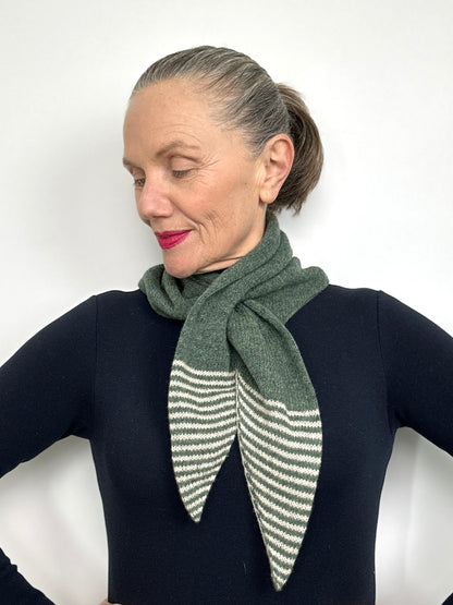 Peacock Green & Oatmeal Lambswool Striped Pull-Through Kerchief