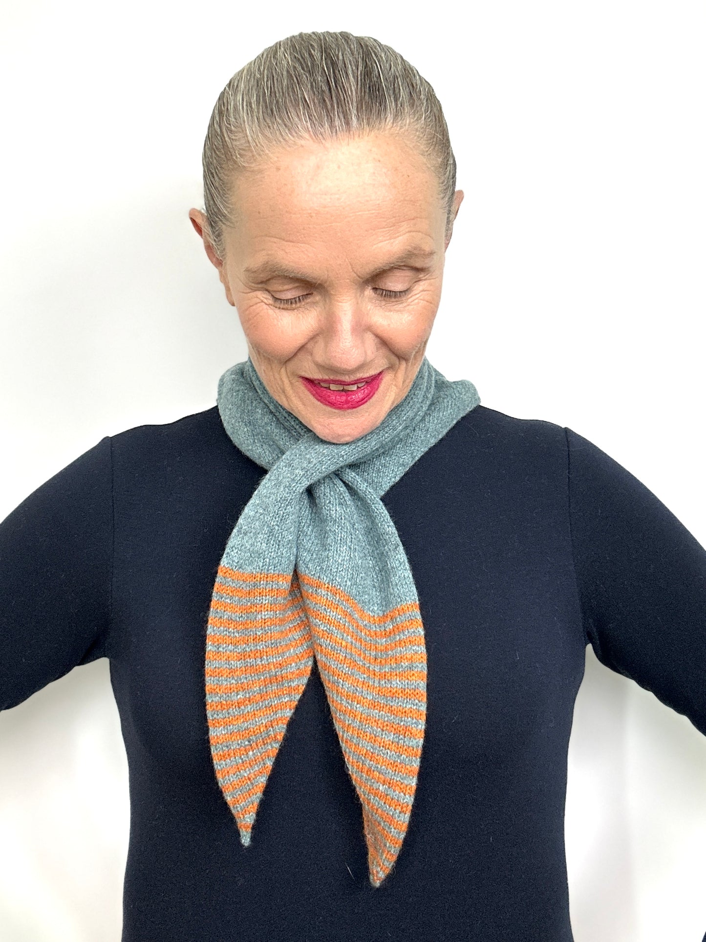 Caspian Blue & Rust Lambswool Striped Pull-Through Kerchief