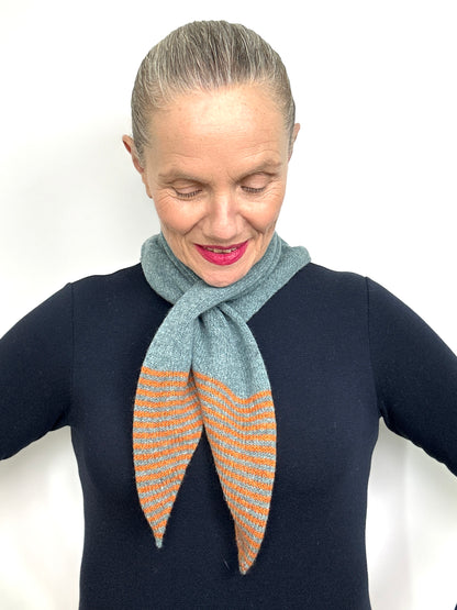 Caspian Blue & Rust Lambswool Striped Pull-Through Kerchief