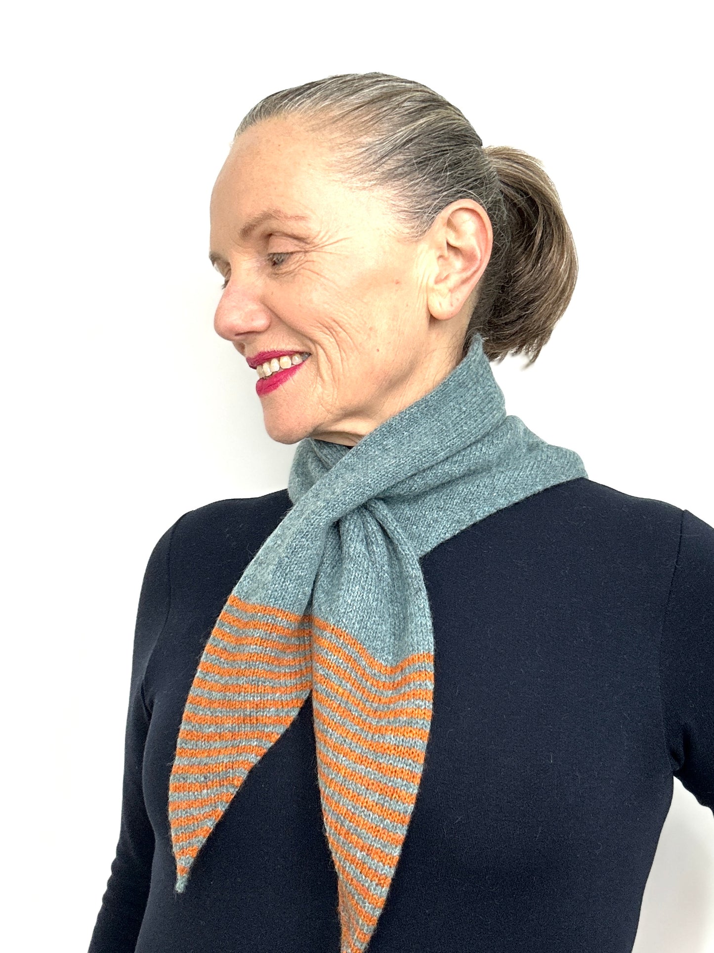Caspian Blue & Rust Lambswool Striped Pull-Through Kerchief