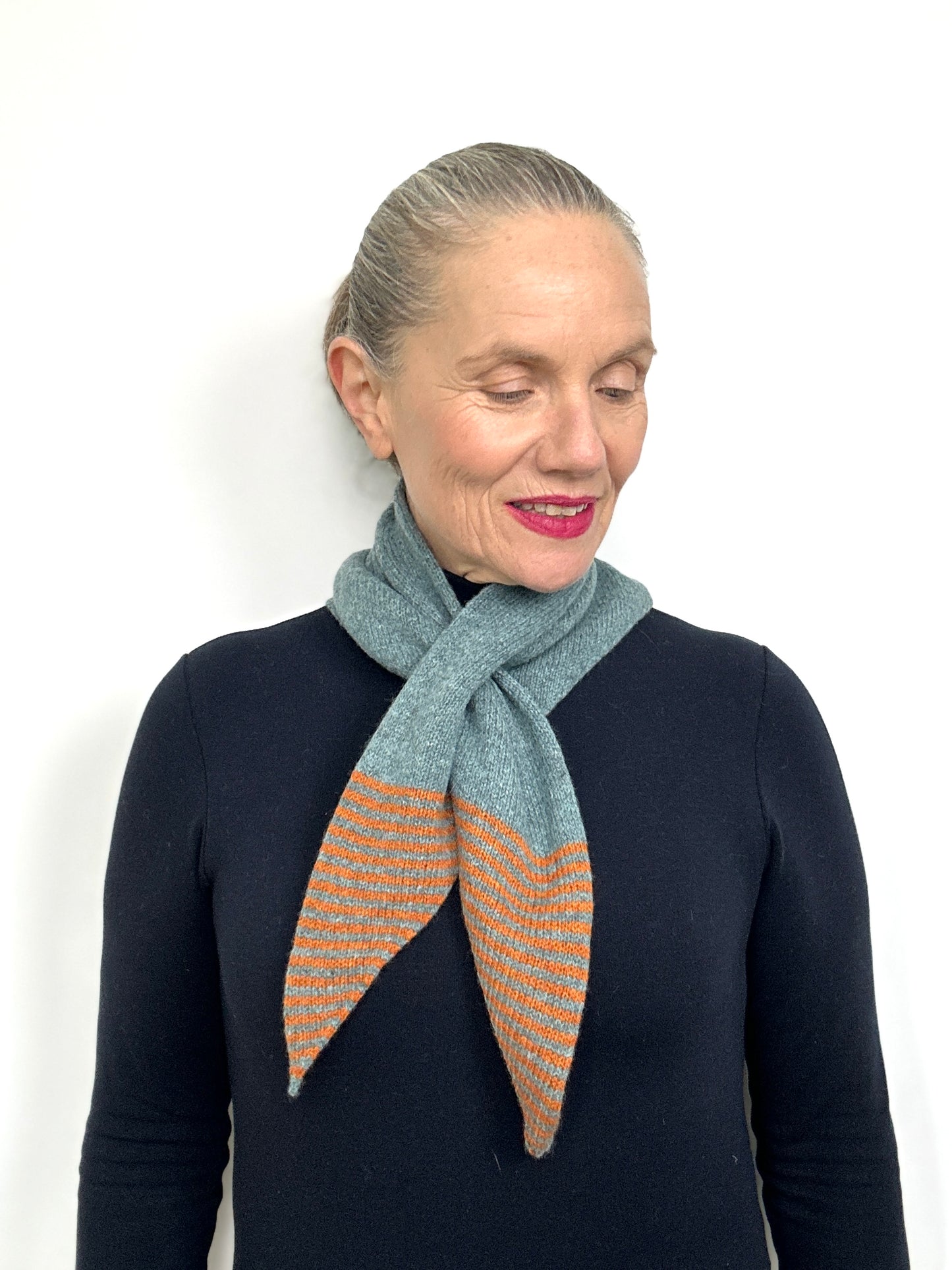 Caspian Blue & Rust Lambswool Striped Pull-Through Kerchief