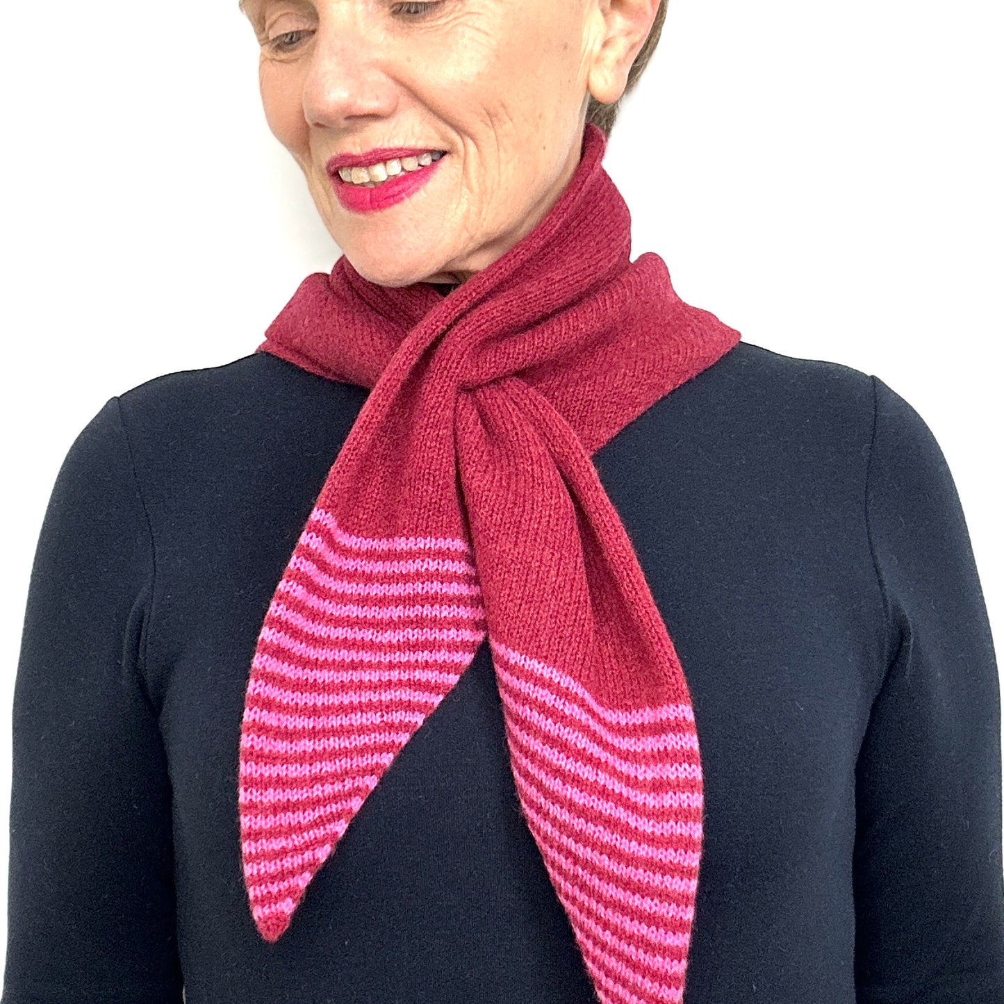 Cherry & Pink Lambswool Striped Pull-Through Kerchief