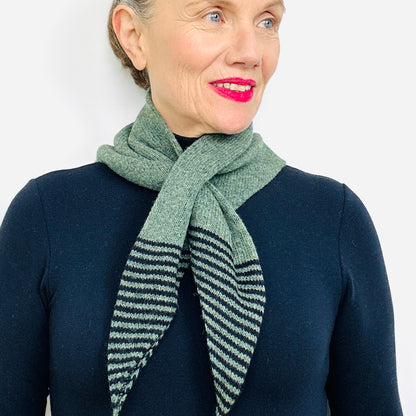 Peacock Green & Navy Blue Lambswool Striped Pull-Through Kerchief