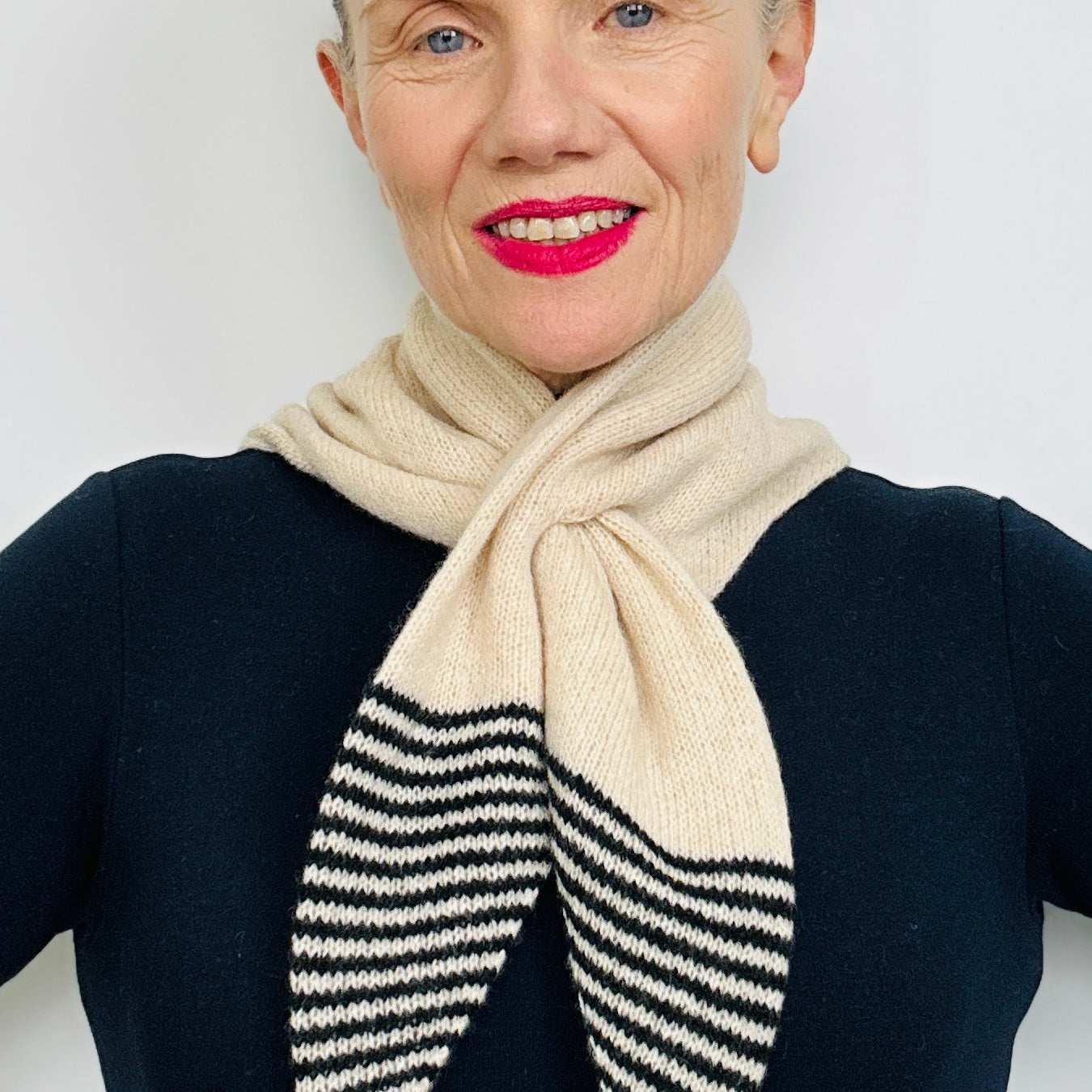 Black & Oatmeal Lambswool Striped Pull-Through Kerchief