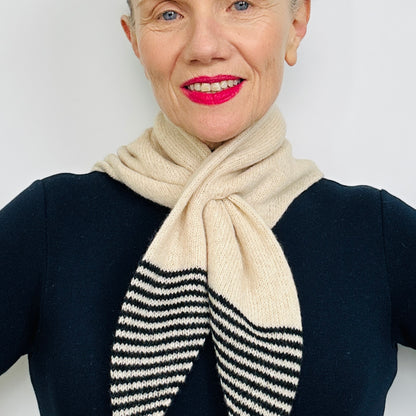 Black & Oatmeal Lambswool Striped Pull-Through Kerchief