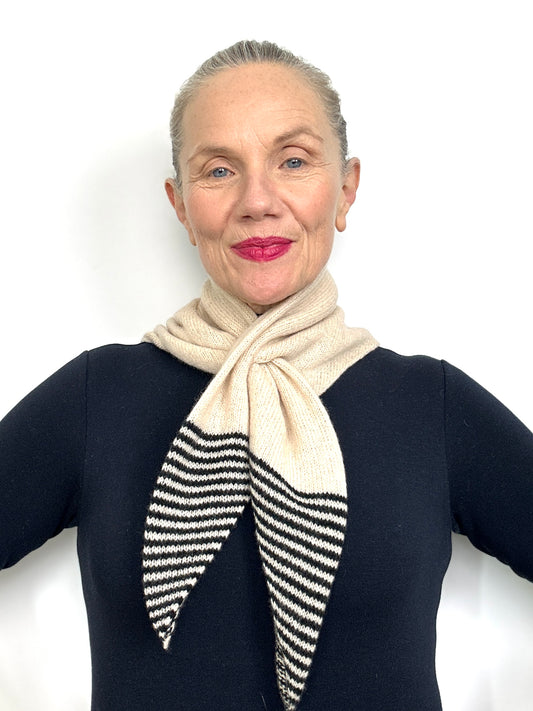 Black & Oatmeal Lambswool Striped Pull-Through Kerchief