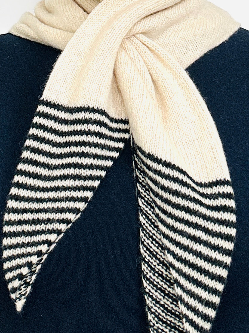 Black & Oatmeal Lambswool Striped Pull-Through Kerchief