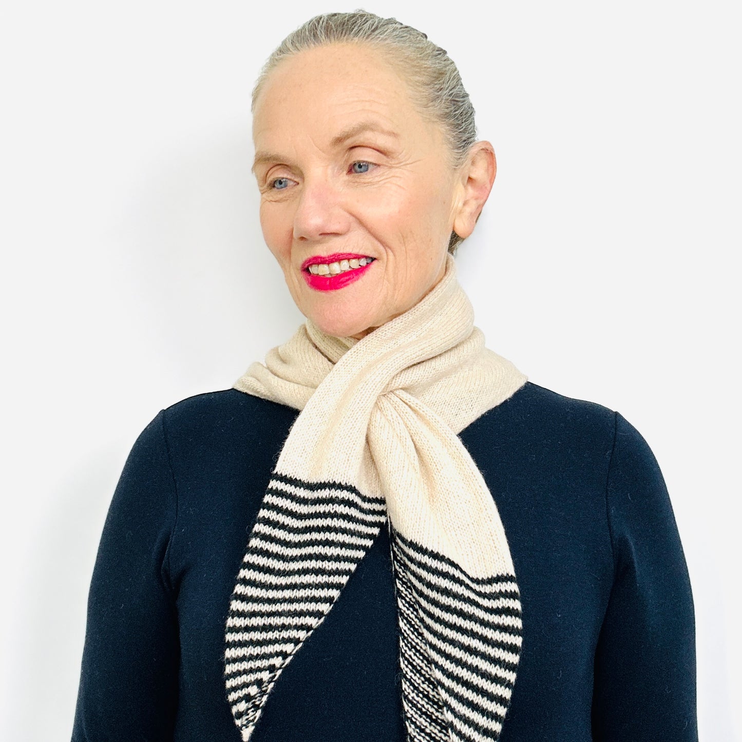Black & Oatmeal Lambswool Striped Pull-Through Kerchief