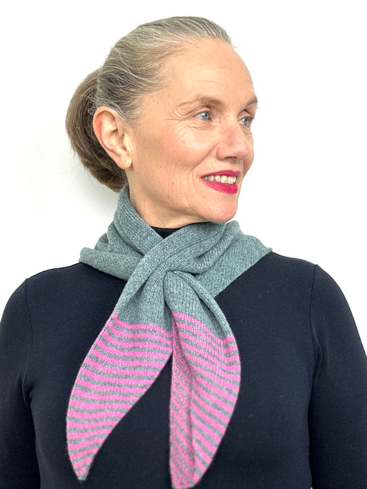 Caspian Blue & Pink Lambswool Striped Pull-Through Kerchief