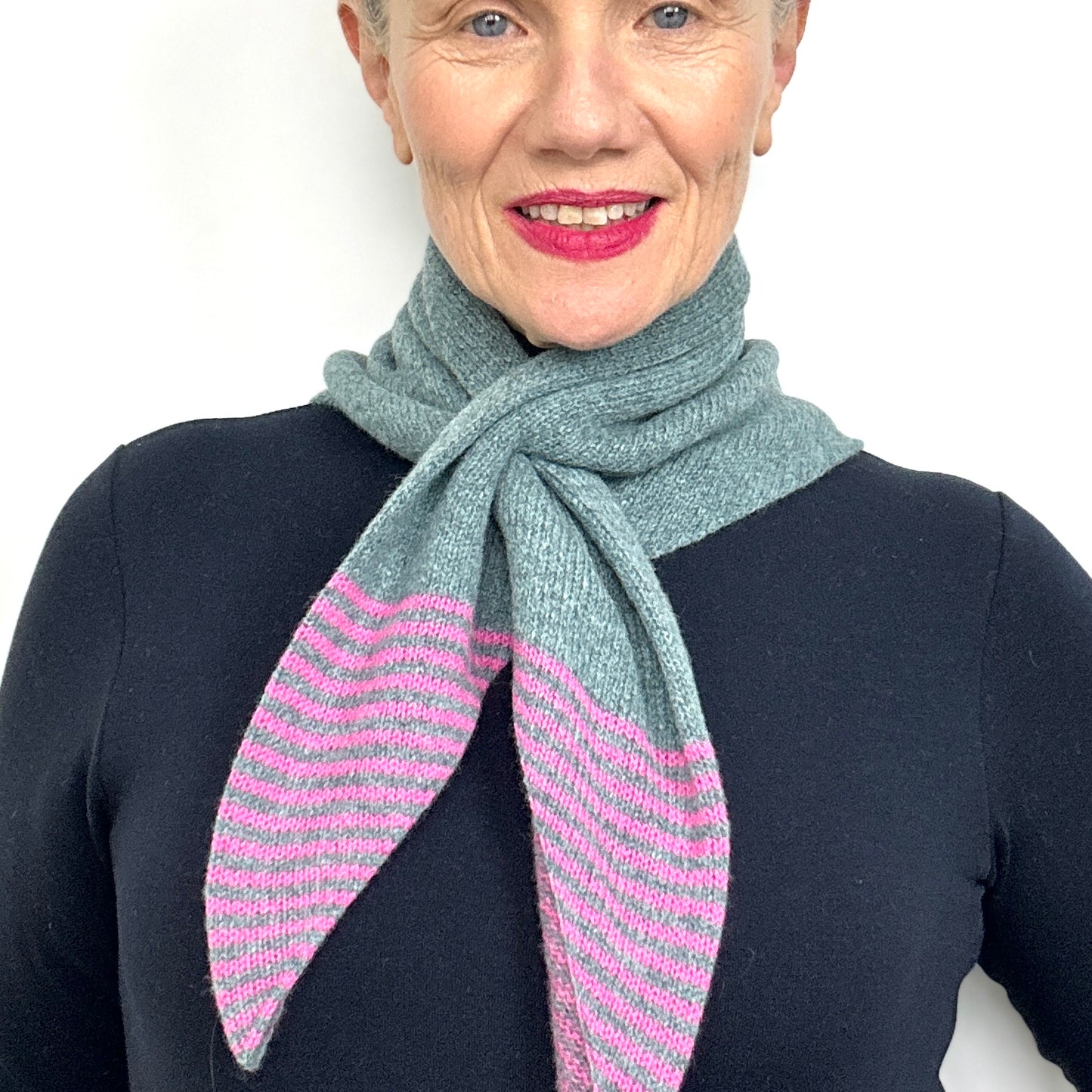 Caspian Blue & Pink Lambswool Striped Pull-Through Kerchief