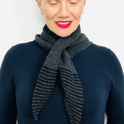 Black & Charcoal Grey Lambswool Striped Pull-Through Kerchief