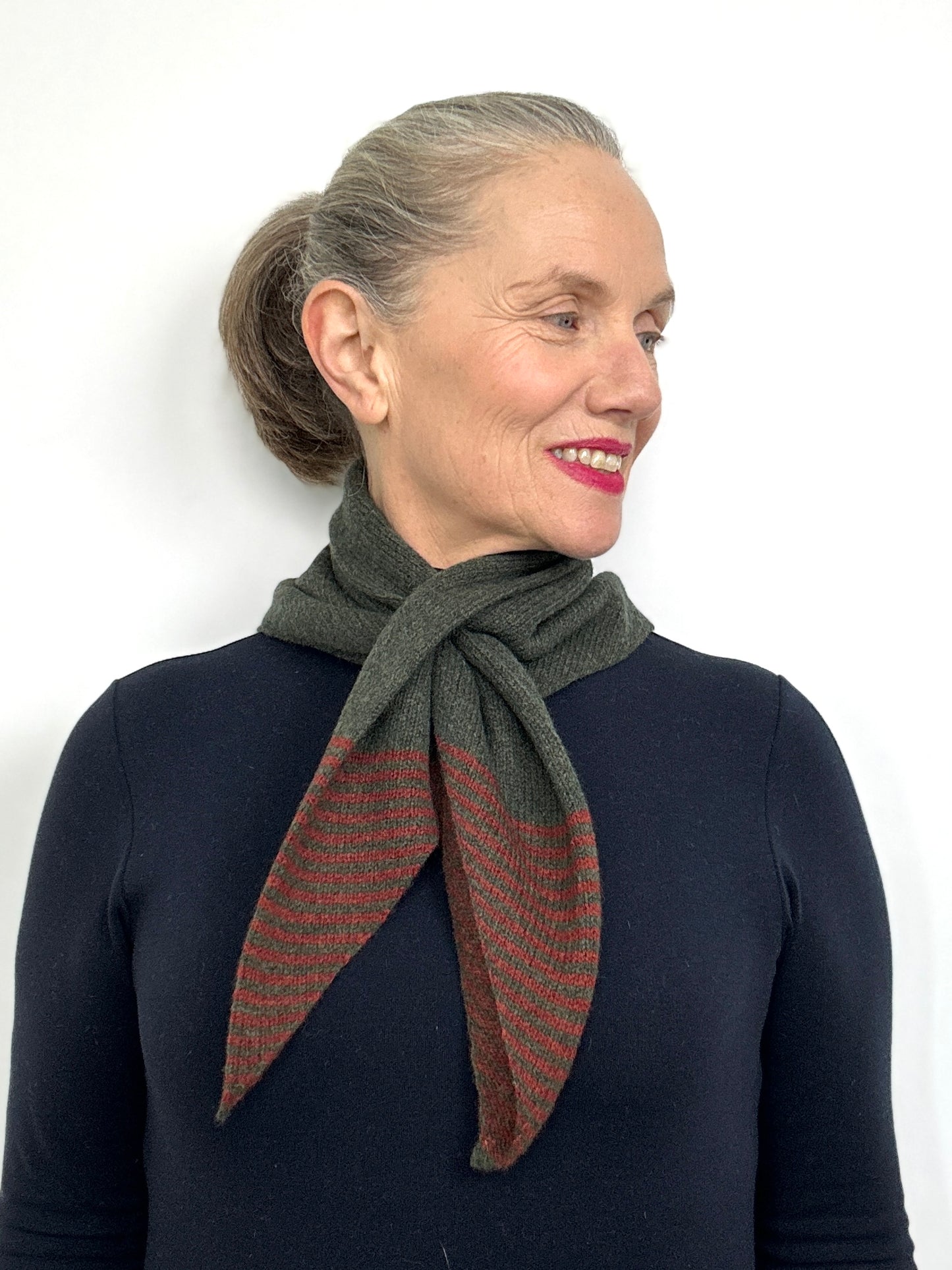 Olive Green & Sienna Brown Lambswool Striped Pull-Through Kerchief