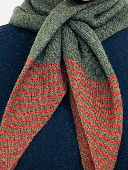 Olive Green & Sienna Brown Lambswool Striped Pull-Through Kerchief