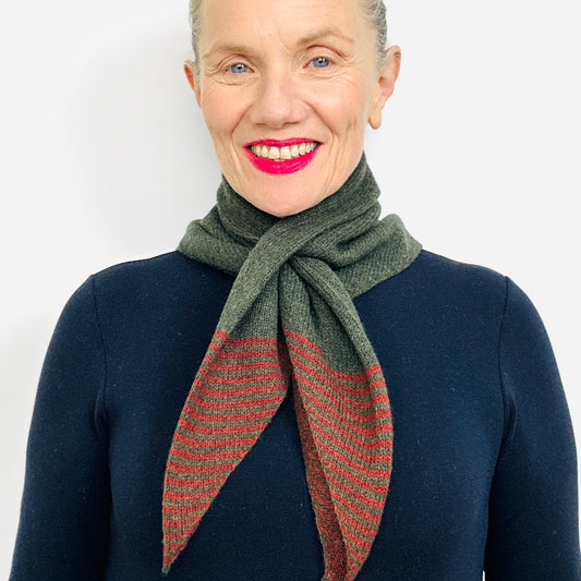 Olive Green & Sienna Brown Lambswool Striped Pull-Through Kerchief