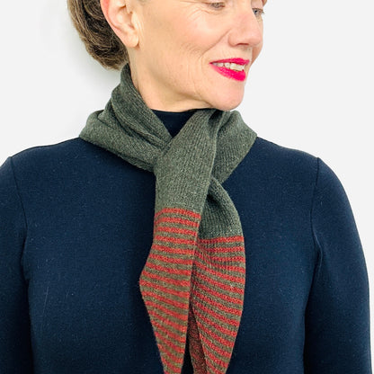 Olive Green & Sienna Brown Lambswool Striped Pull-Through Kerchief