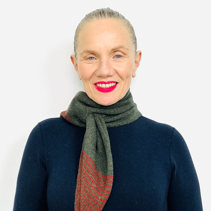 Olive Green & Sienna Brown Lambswool Striped Pull-Through Kerchief