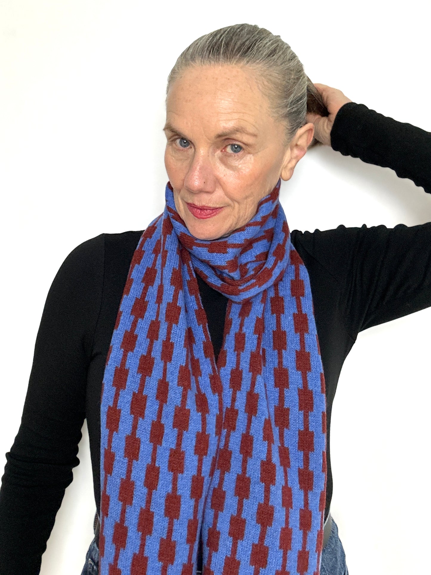 Cornflower Blue and Sienna Brown Lambswool Pulse Scarf