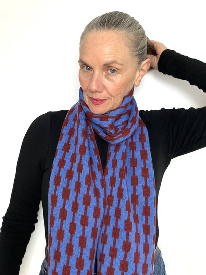 Cornflower Blue and Sienna Brown Lambswool Pulse Scarf