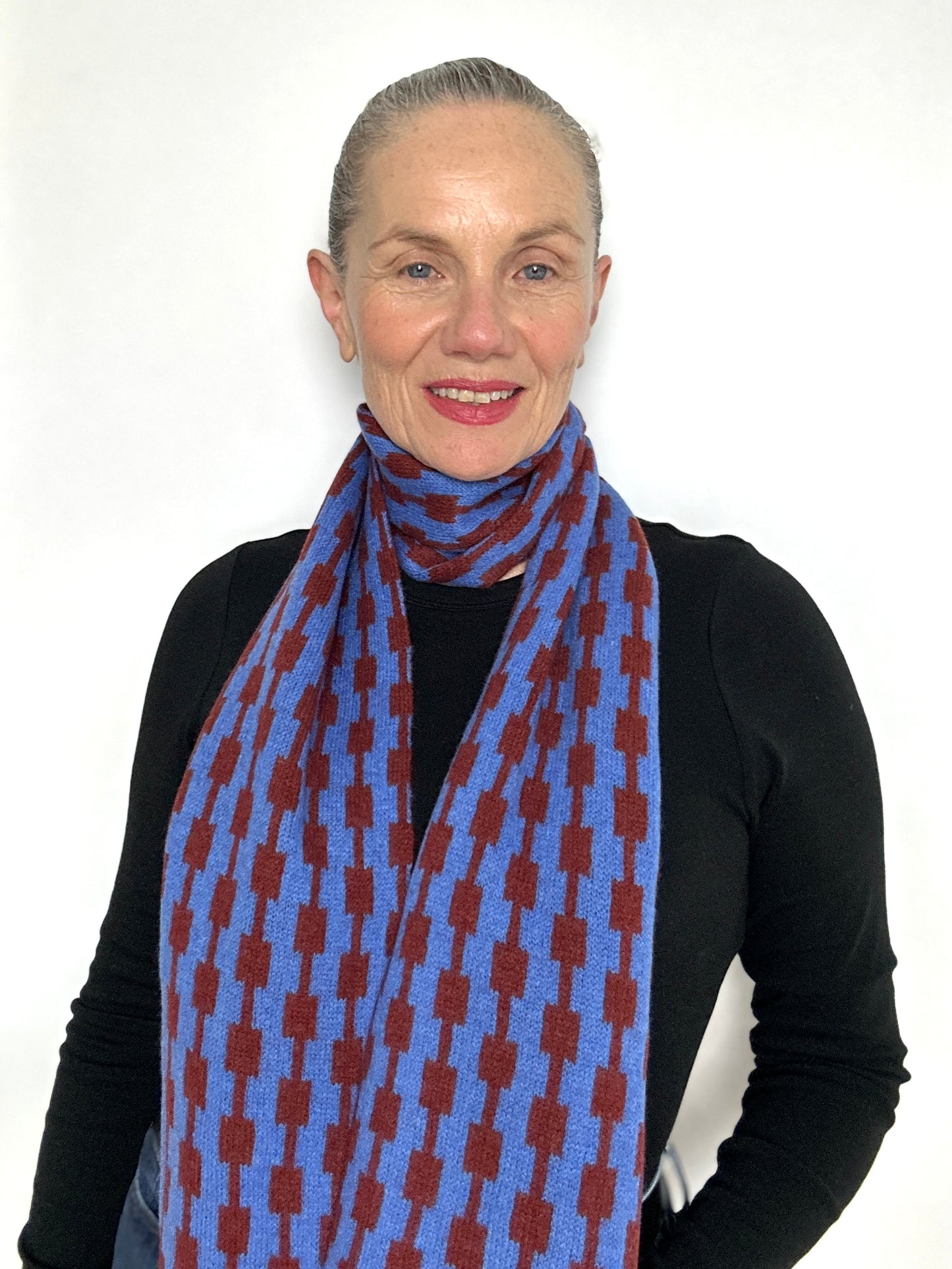 Cornflower Blue and Sienna Brown Lambswool Pulse Scarf