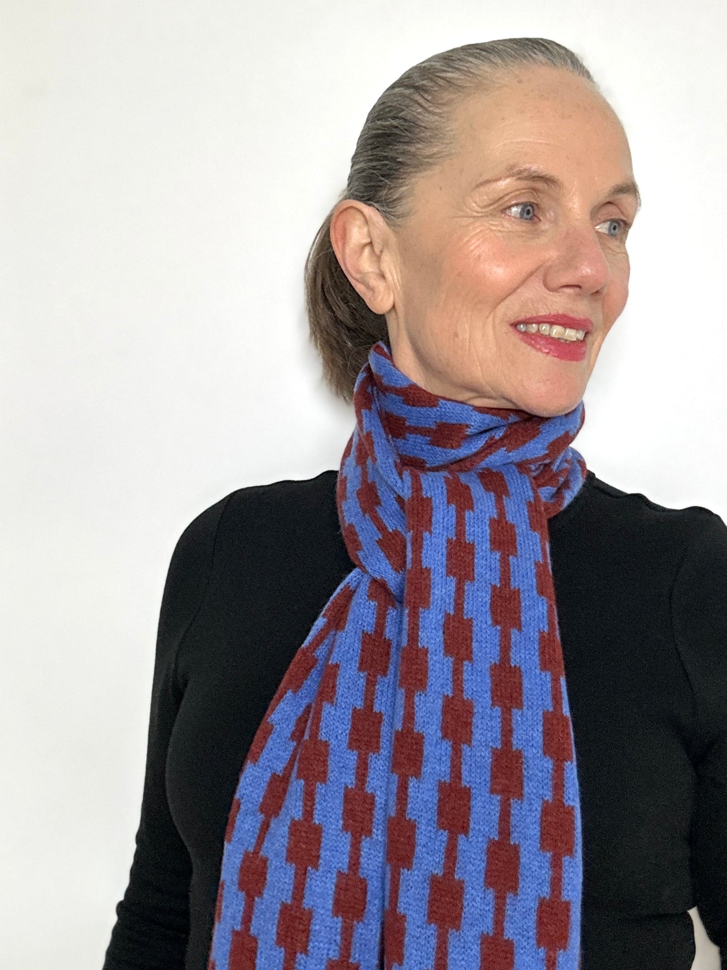 Cornflower Blue and Sienna Brown Lambswool Pulse Scarf