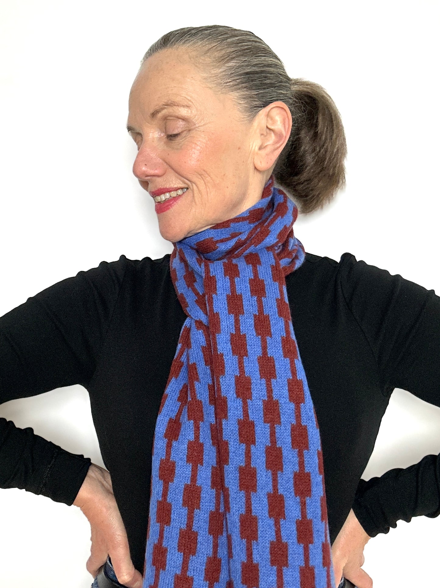 Cornflower Blue and Sienna Brown Lambswool Pulse Scarf