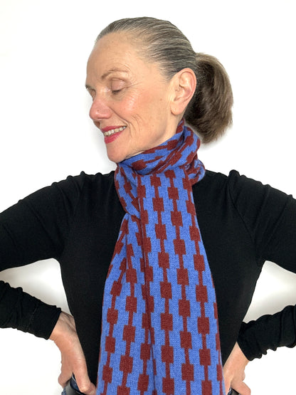 Cornflower Blue and Sienna Brown Lambswool Pulse Scarf