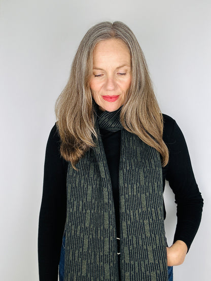 Olive Green and Navy Blue Lambswool Raindrop Scarf