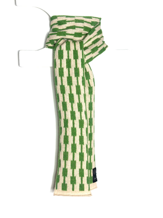 Watercress Green & Oatmeal Lambswool Pulse Skinny Scarf