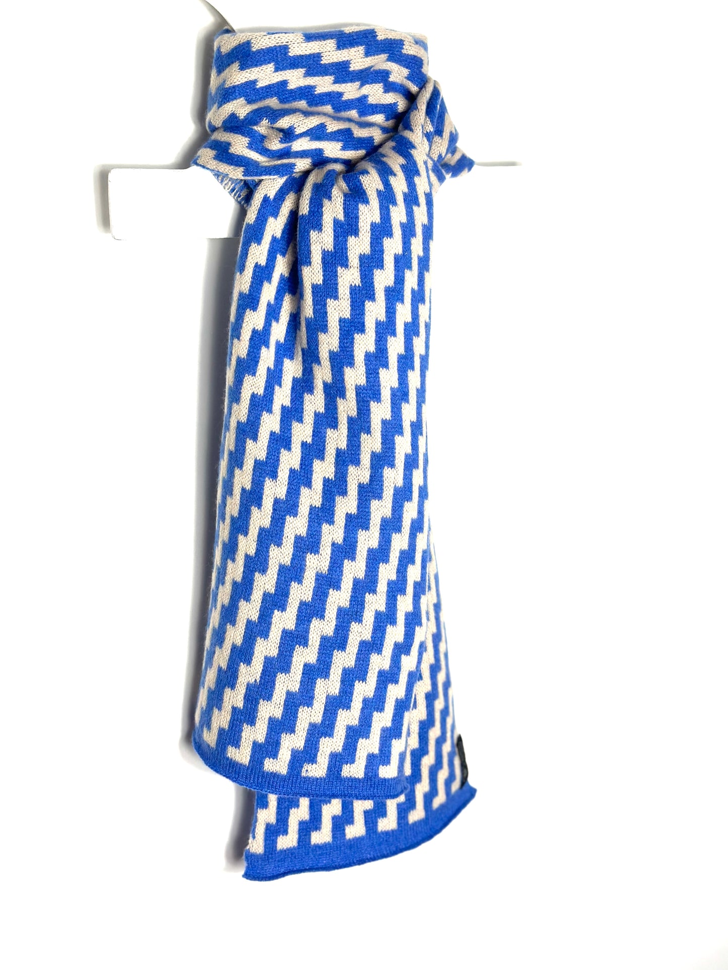 Cornflower Blue & Oatmeal Lambswool Rick Rack Scarf