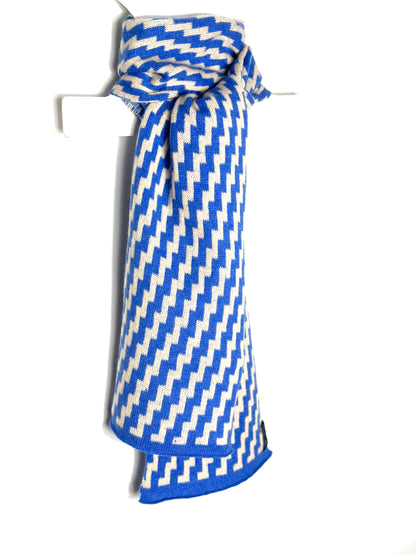 Cornflower Blue & Oatmeal Lambswool Rick Rack Scarf