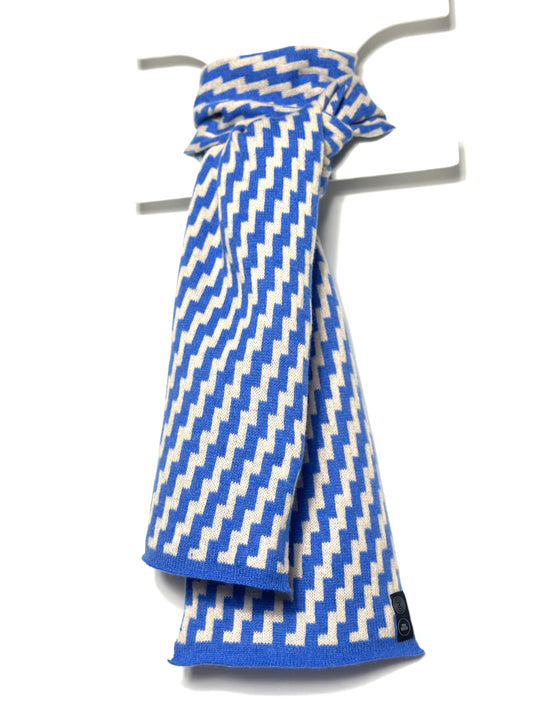 Cornflower Blue & Oatmeal Lambswool Rick Rack Scarf