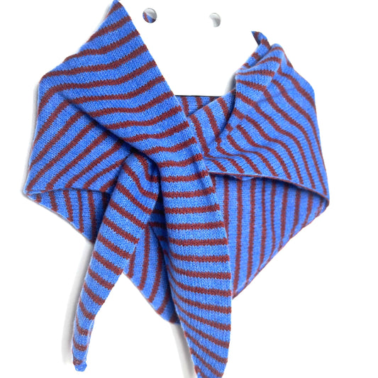 Cornflower Blue & Sienna Brown Lambswool Striped Pull-Through Kerchief