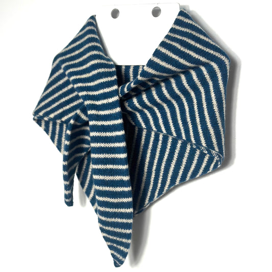 Diesel Blue & Oatmeal Lambswool Striped Pull-Through Kerchief