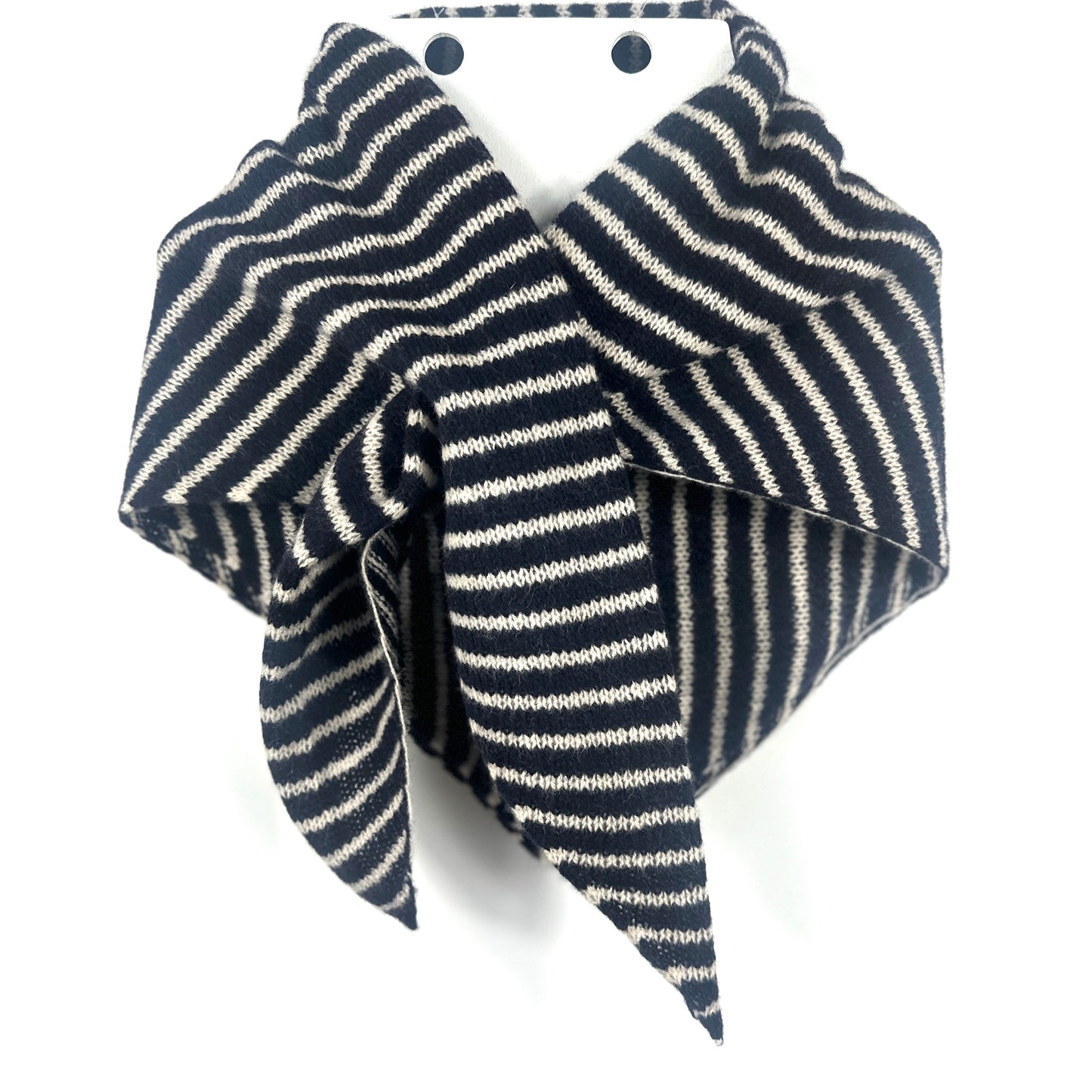 Navy Blue & Oatmeal Lambswool Striped Pull-Through Kerchief