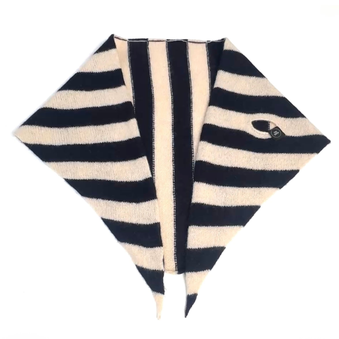 Navy Blue & Oatmeal Single-Layered Striped Pull-Through Kerchief