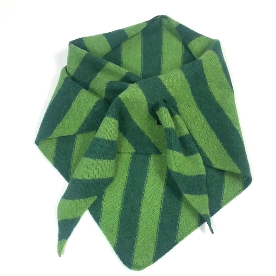 Watercress Green & Dark Green Single-Layered Striped Pull-Through Kerchief