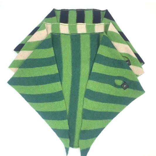 Watercress Green & Navy Blue Single-Layered Striped Pull-Through Kerchief